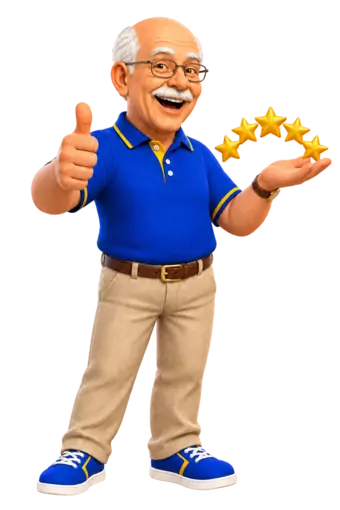Mascote NotaLoja apresentando cinco estrelas